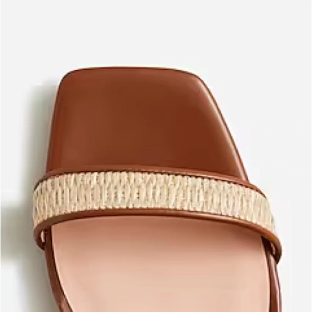 NWT J.Crew Layne Ankle Strap Block Heels Raffia Chestnut Size 7